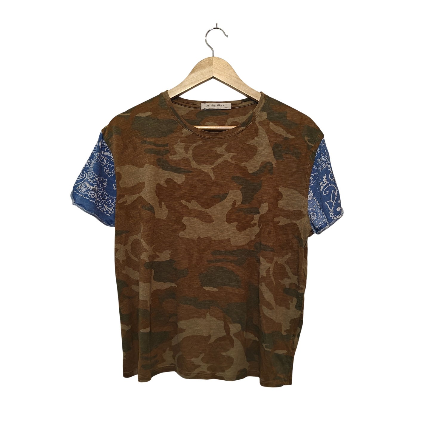 Camo Tee With Blue Bandana Sleeves