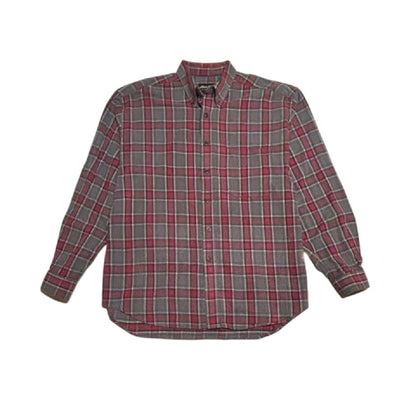 Red and Gray Plaid Flannel Button-Up Shirt