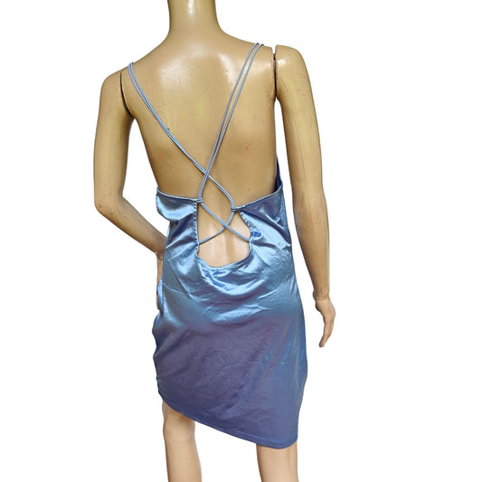 Blue Satin Backless Slip Dress