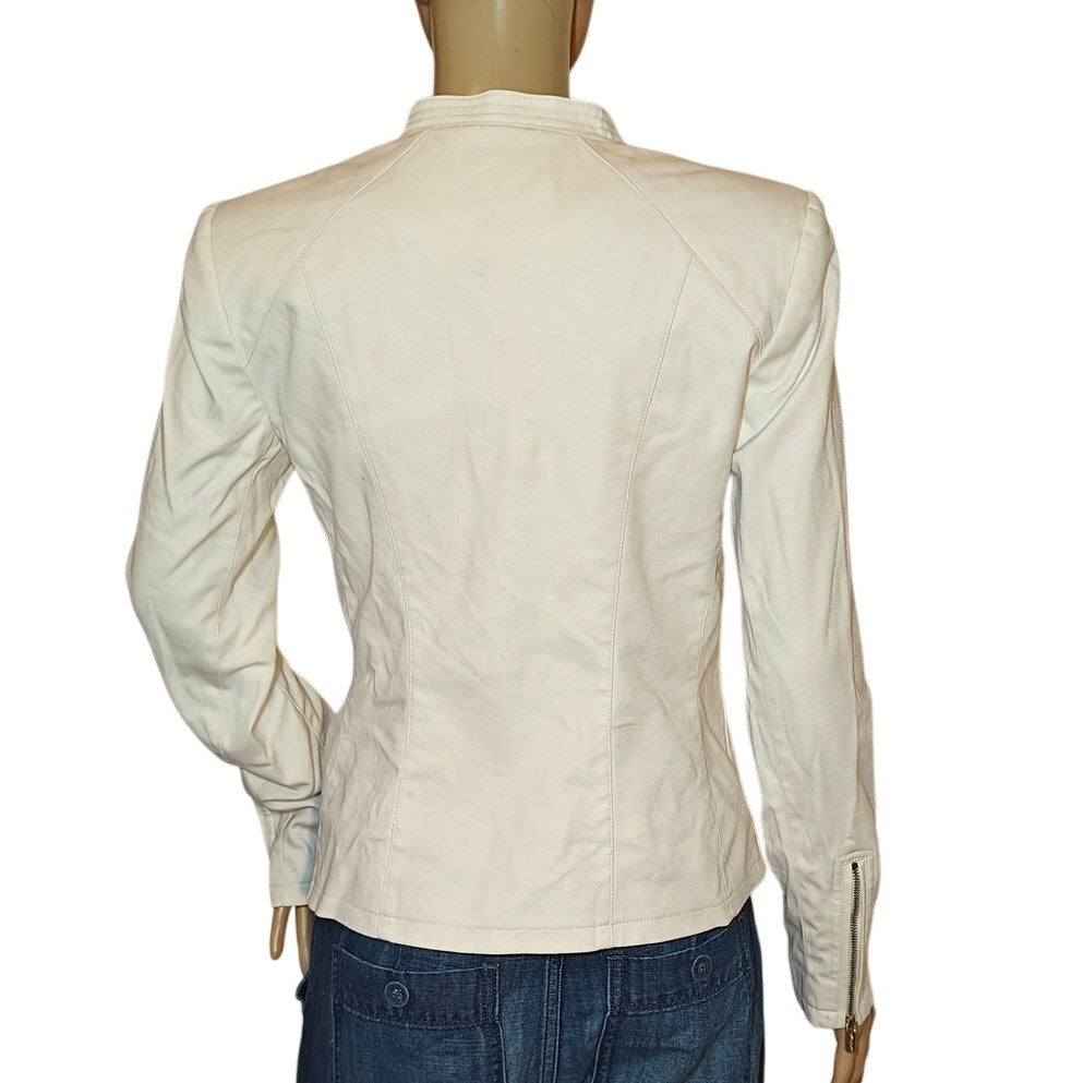 White Cotton Twill Moto Jacket