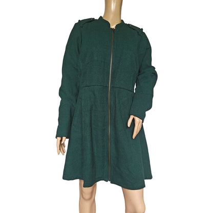 Green Fit & Flare Wool Blend Coat