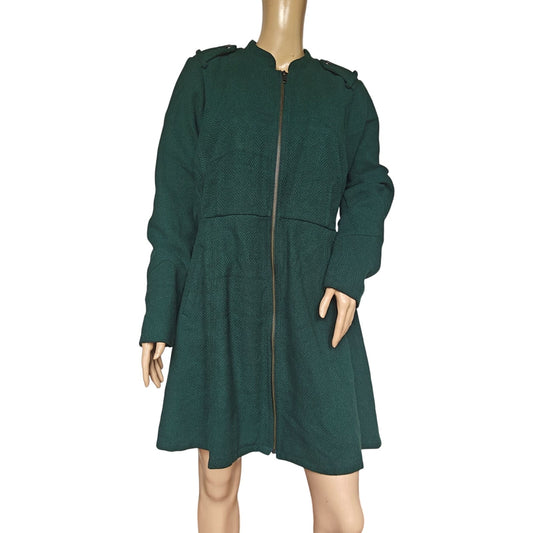 Green Fit & Flare Wool Blend Coat