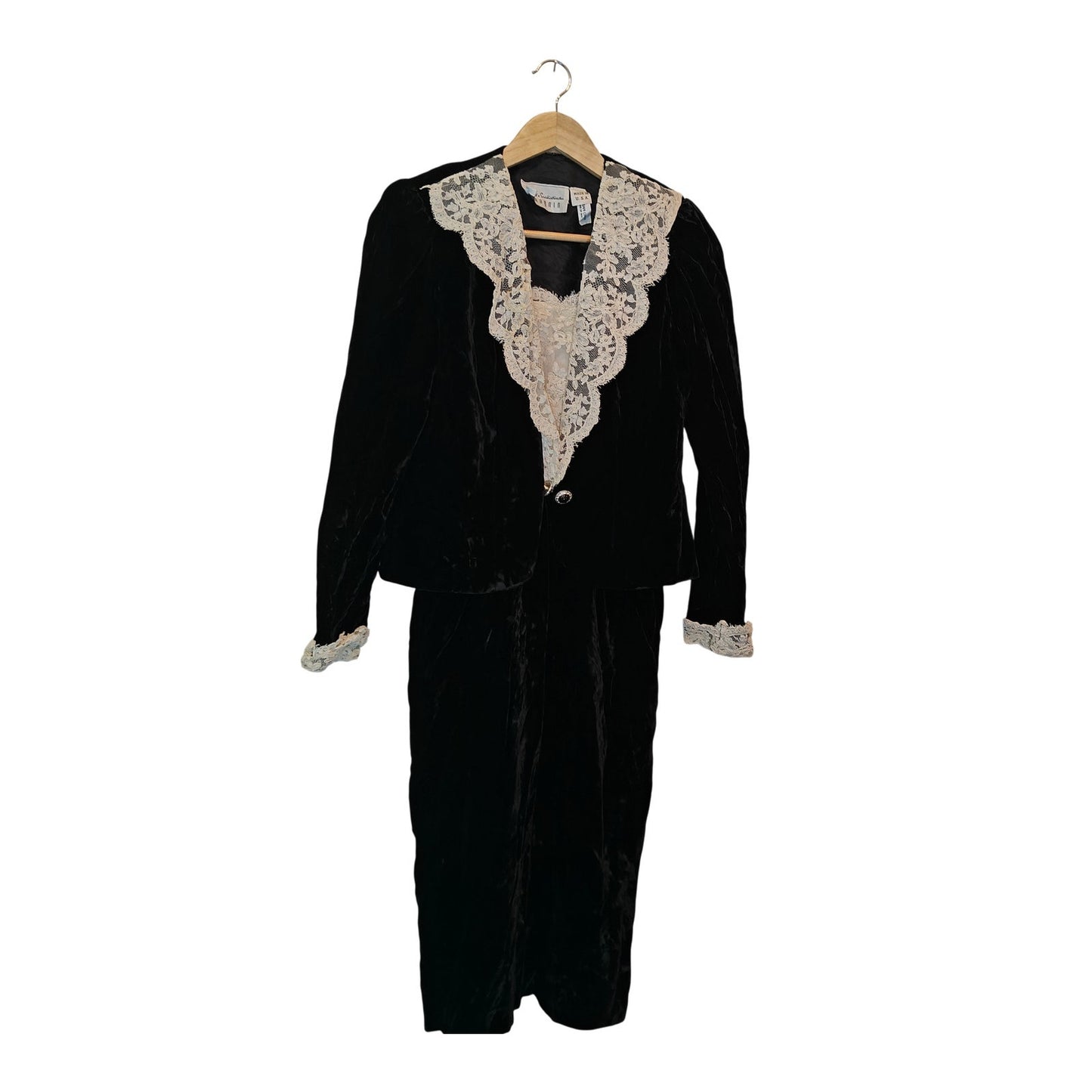 Vintage Black Velvet and Lace Dress with Bolero Jacket