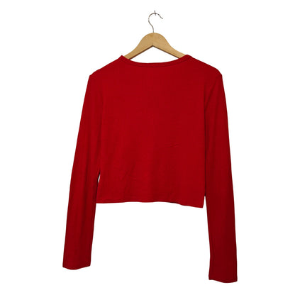 Red Ribbed Long Sleeve Henley
