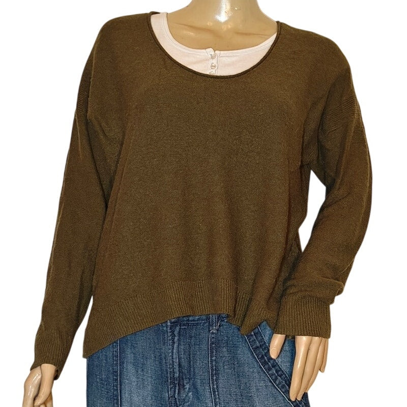 Olive Green Merino Wool Blend Sweater
