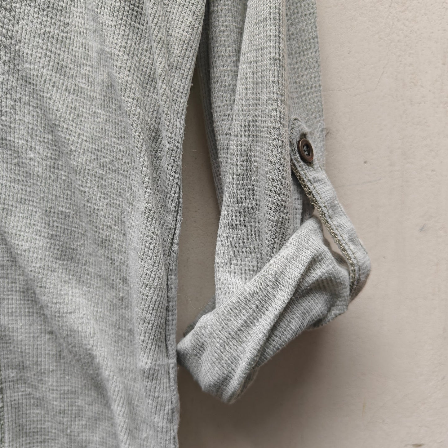 Gray Henley Top With Roll-Tab Sleeves