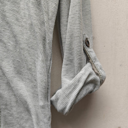 Gray Henley Top With Roll-Tab Sleeves