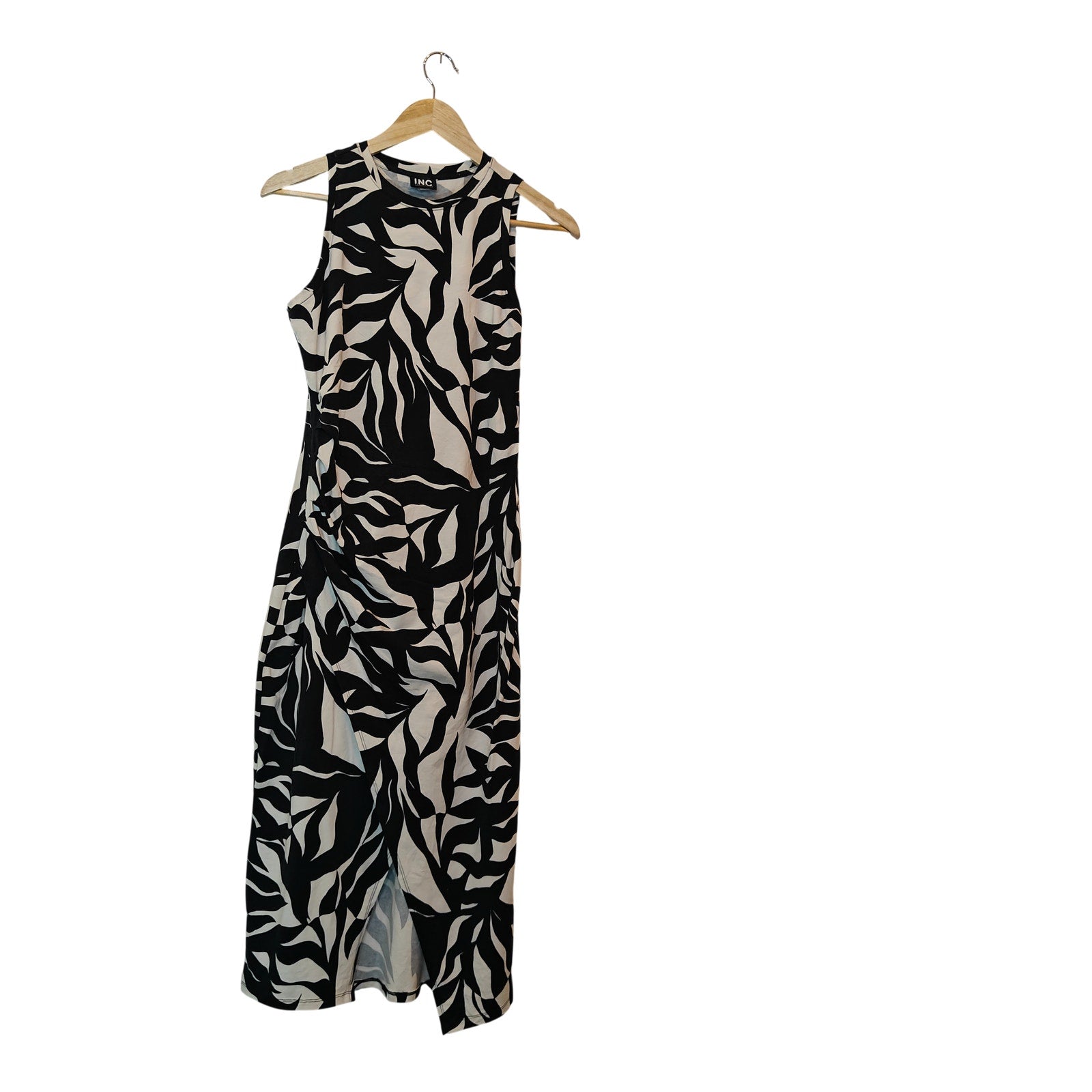 Black and White Abstract Print Midi Dress