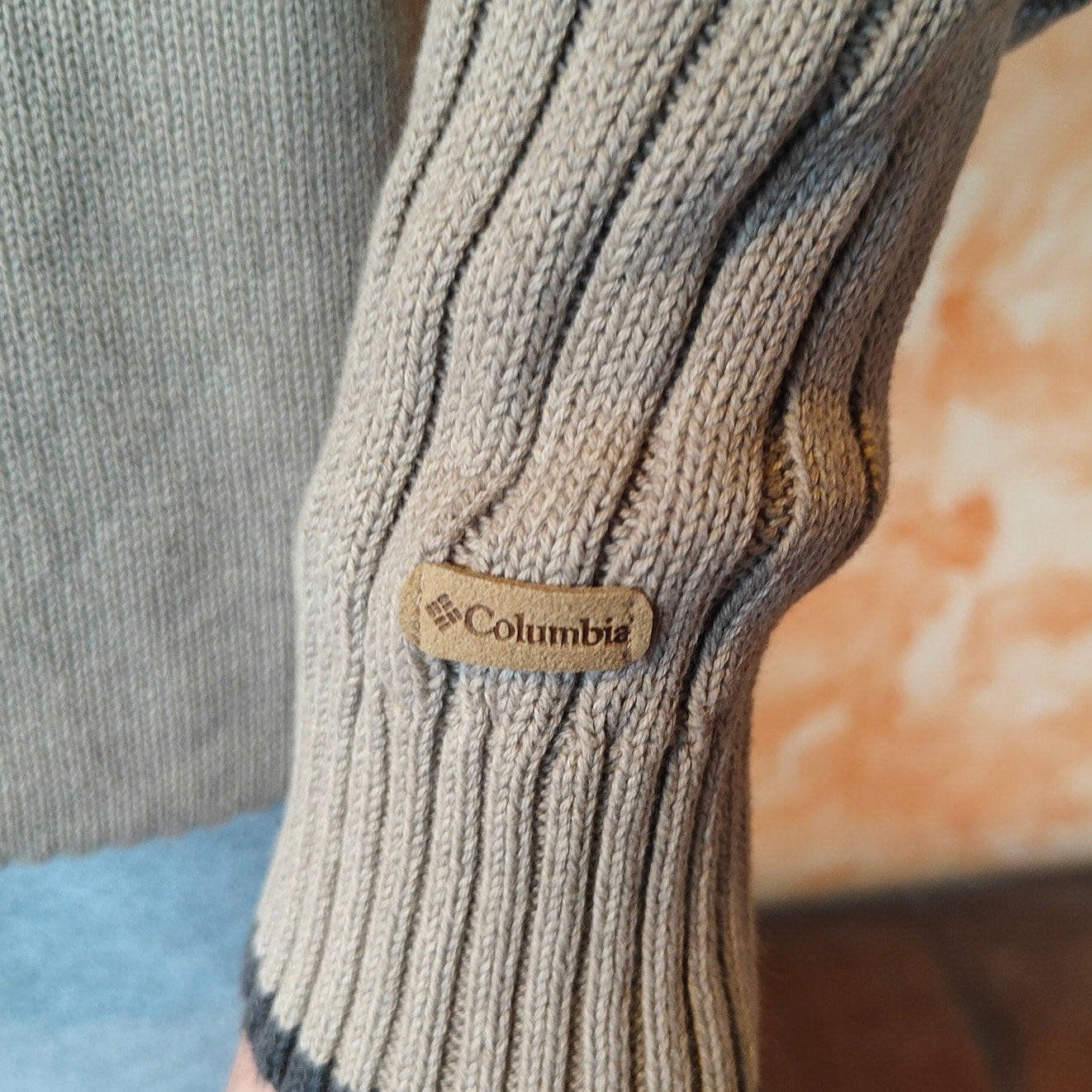 Beige Ribbed Crewneck Knit Sweater