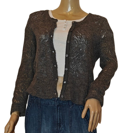 Gray Open Knit Cardigan Sweater