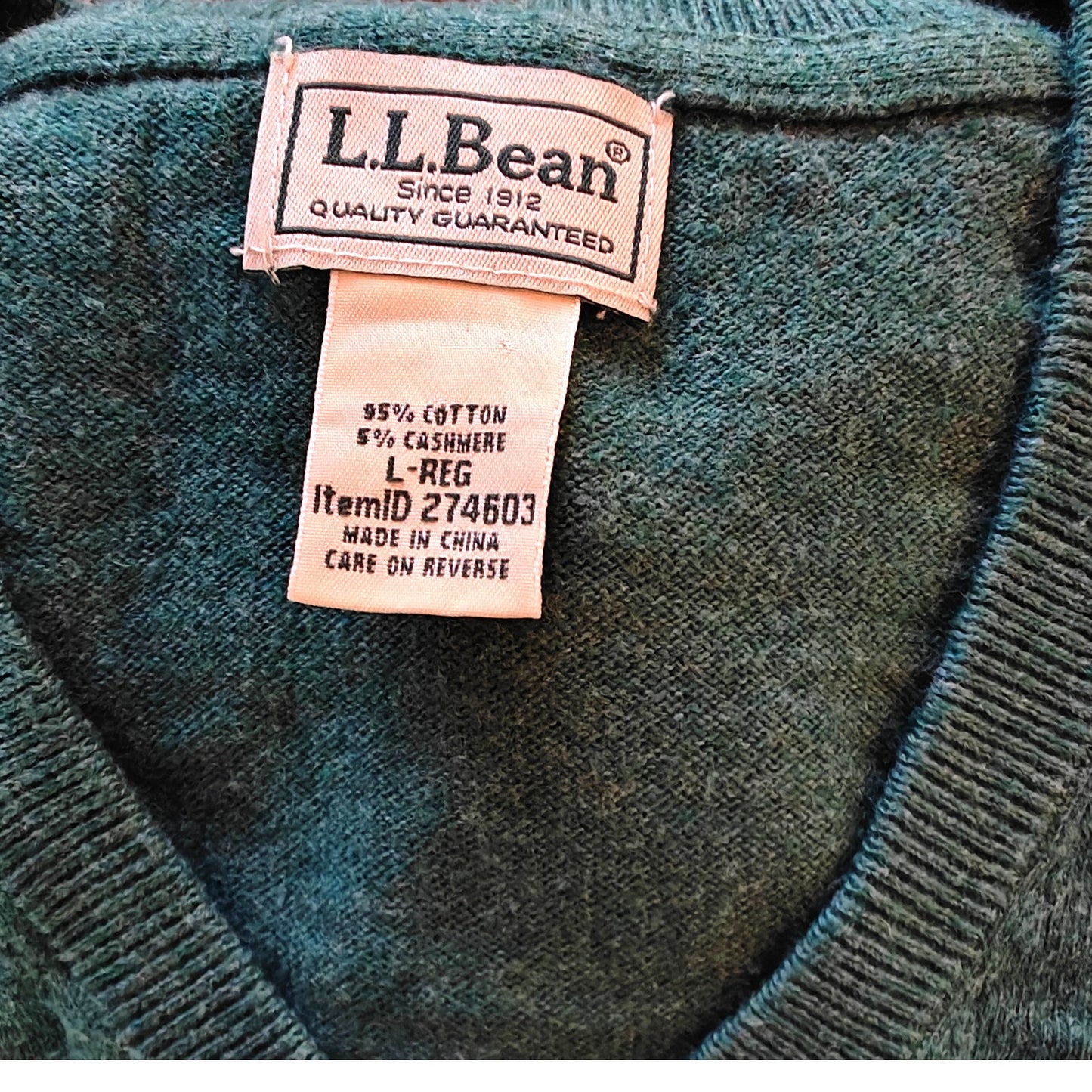 Green Cotton Cashmere V-Neck Sweater