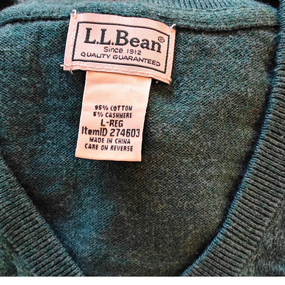 Green Cotton Cashmere V-Neck Sweater
