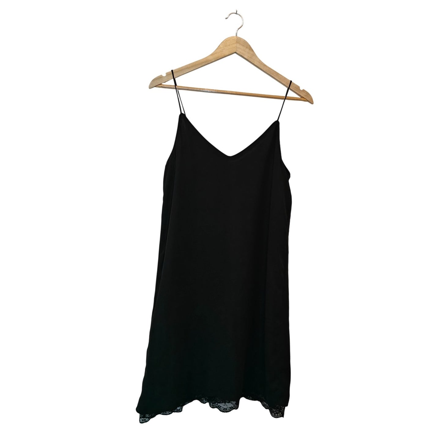 Black Slip Dress With Lace Trim Hem