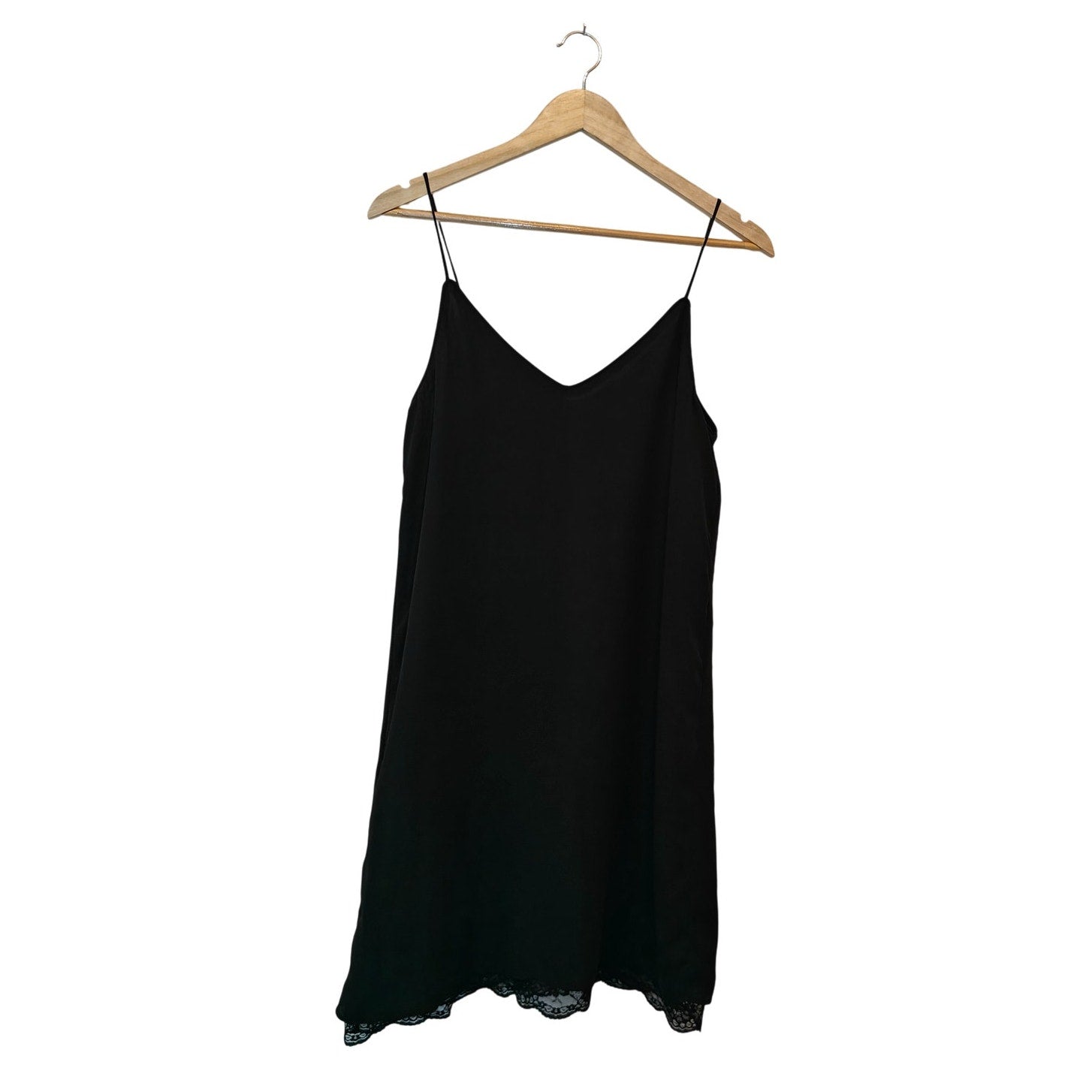 Black Slip Dress With Lace Trim Hem