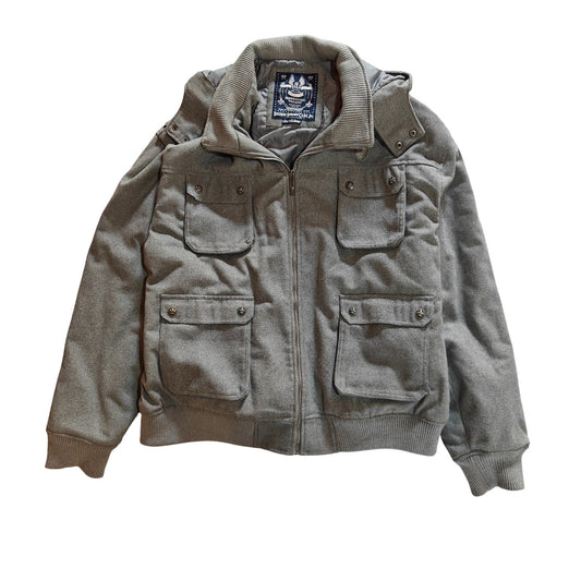 Gray Wool Blend Hooded Jacket