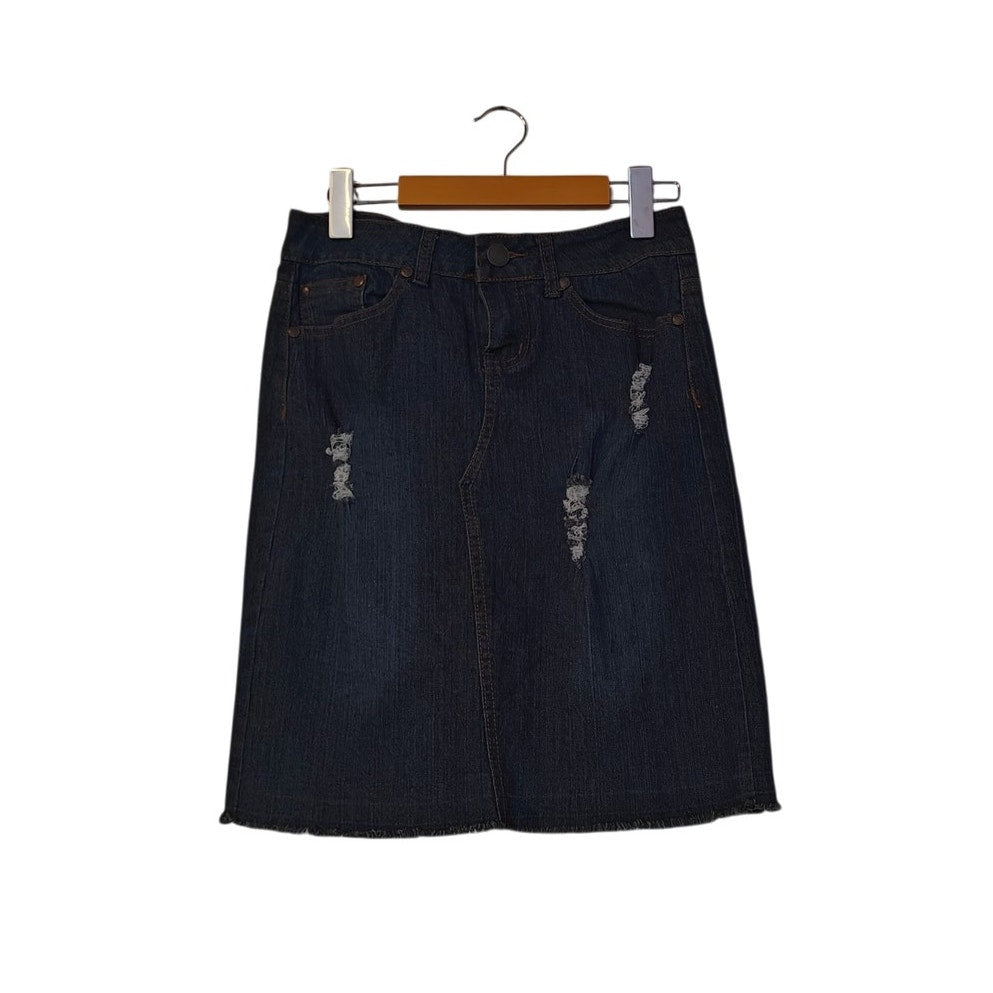Distressed Denim Pencil Skirt
