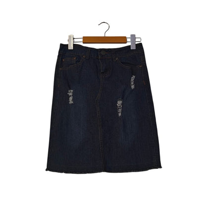 Distressed Denim Pencil Skirt