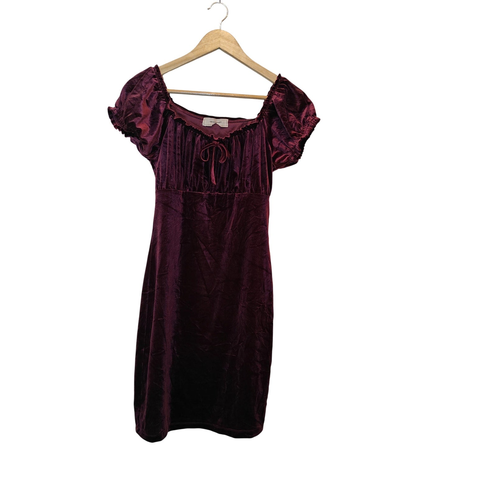Burgundy Velvet Empire Waist Dress with Puff Sleeve