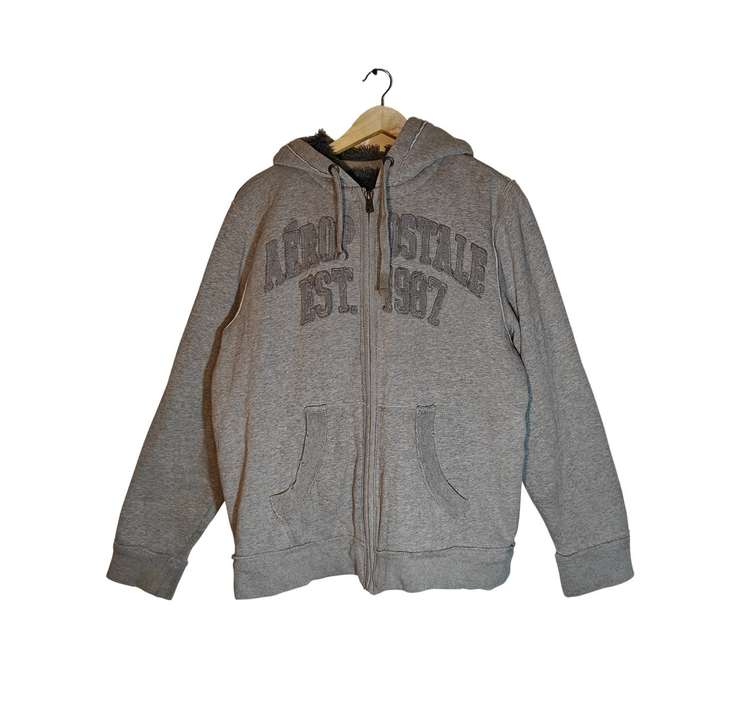 Gray Sherpa Lined Zip-Up Logo Hoodie
