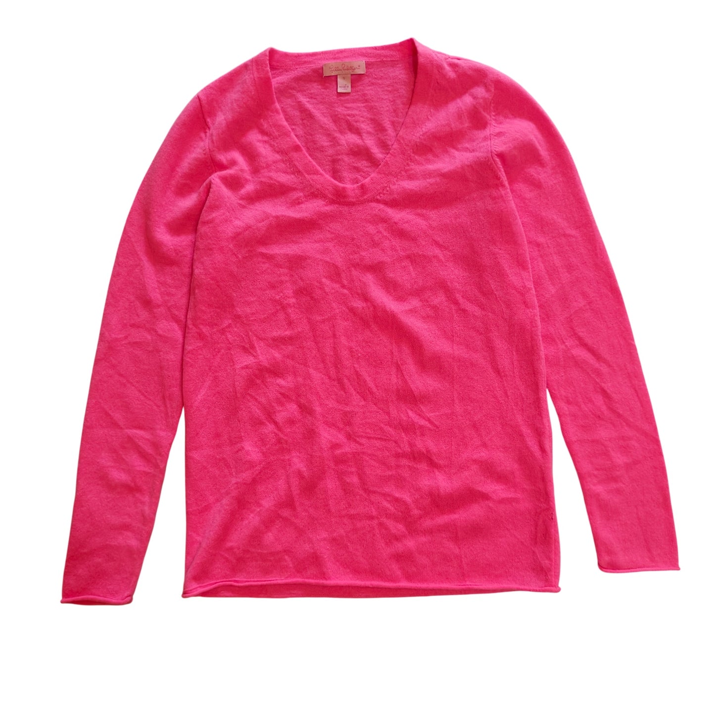 Hot Pink 100% Cashmere V-Neck Sweater