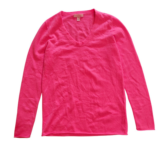 Hot Pink 100% Cashmere V-Neck Sweater