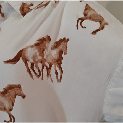 Water Color Horse Print Button Front Blouse