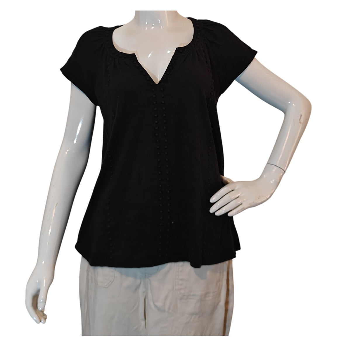 Black Short-Sleeve V-Neck Blouse