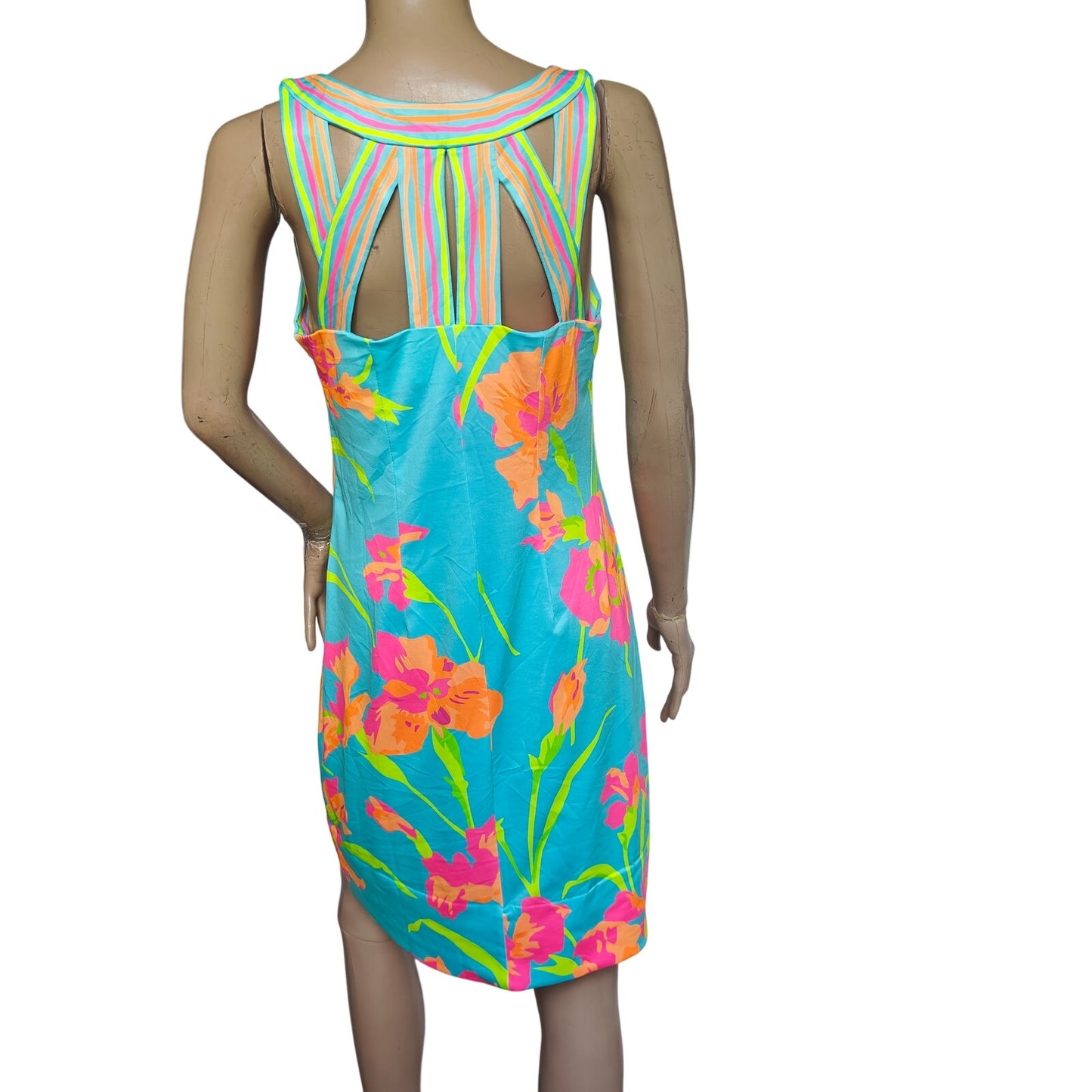 Turquoise and Pink Floral Sleeveless Shift Dress
