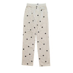 Ivory Floral Embroidered Boyfriend Fit Corduroys