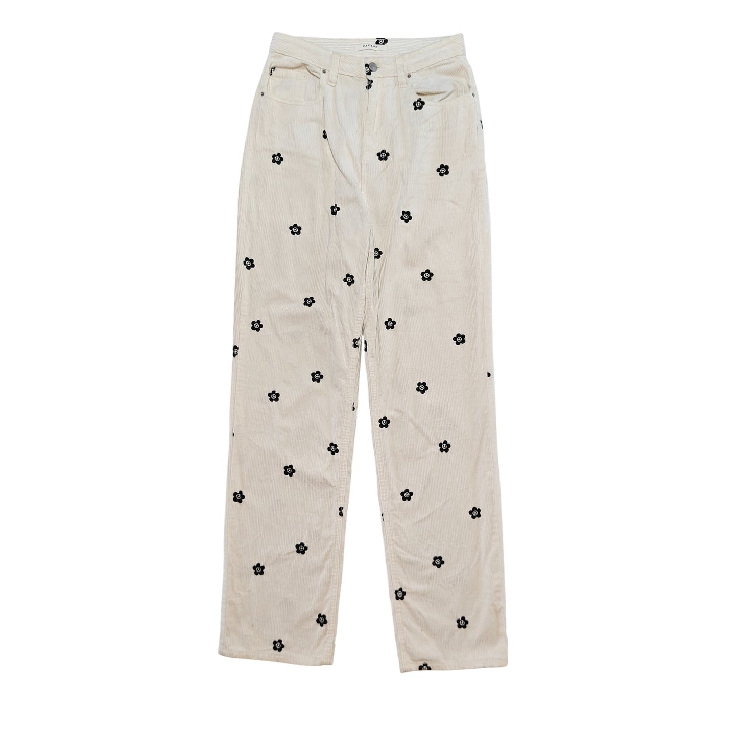 Ivory Floral Embroidered Boyfriend Fit Corduroys