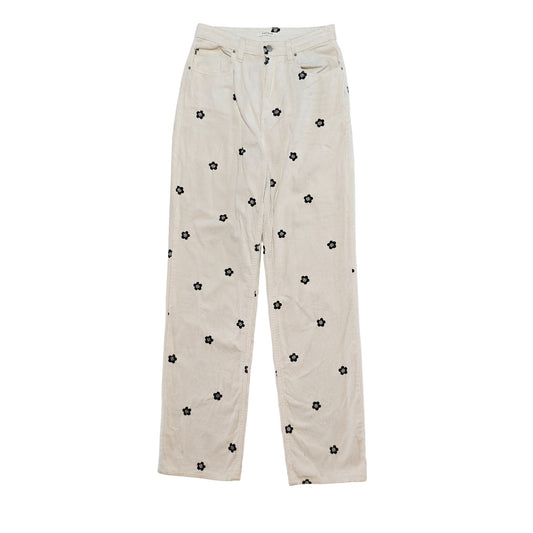 Ivory Floral Embroidered Boyfriend Fit Corduroys