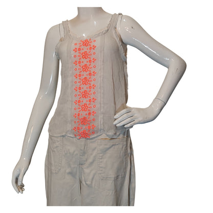 Sheer Tank Top With Neon Floral Embroidery