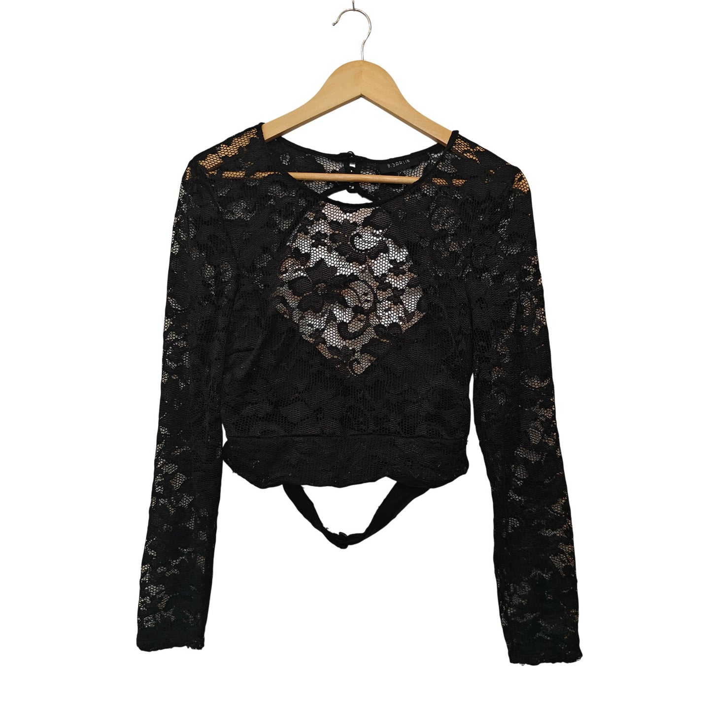 Black Lace Long Sleeve Crop Top