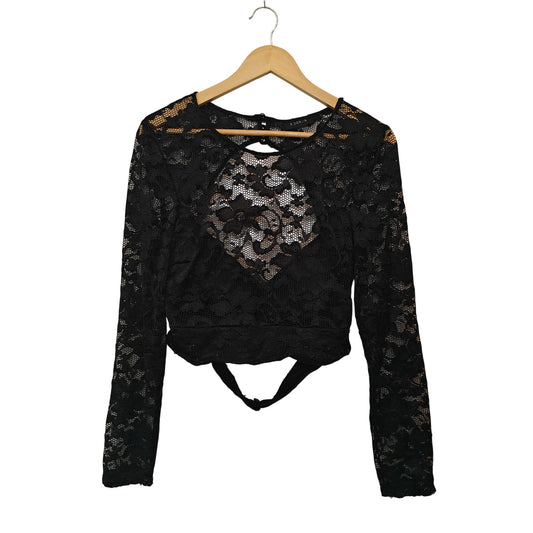 Black Lace Long Sleeve Crop Top