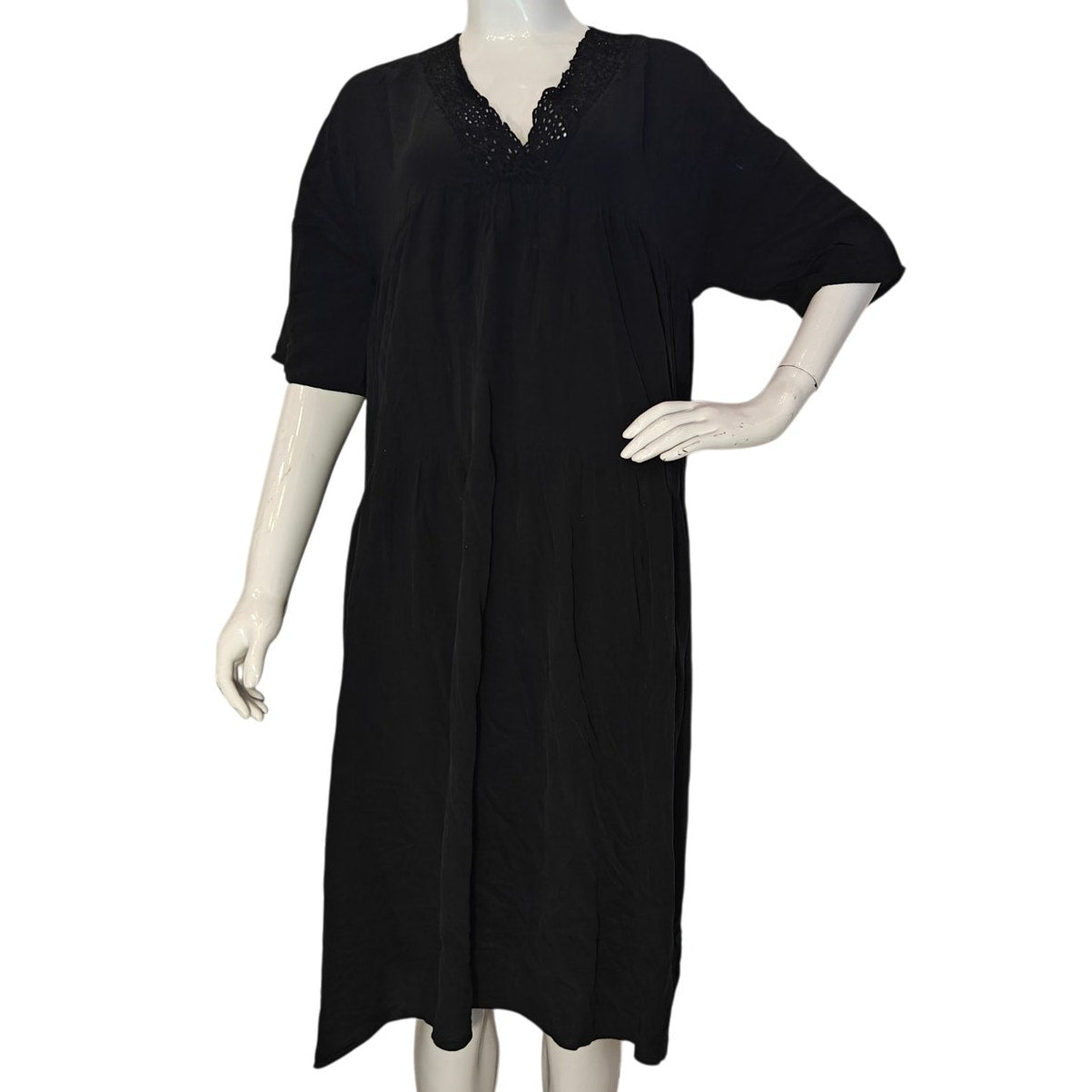 Black Silk Flowy Midi Dress