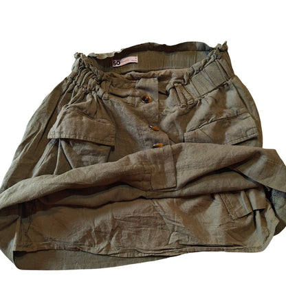 Olive Green Linen Blend Mini Skirt