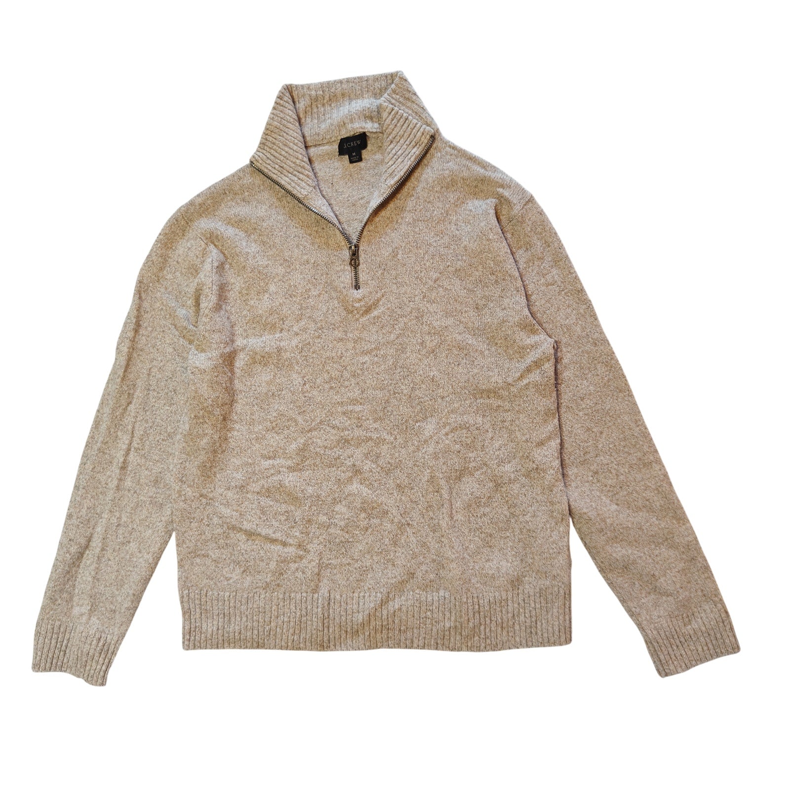 Beige Heathered Quarter Zip Pullover Sweater
