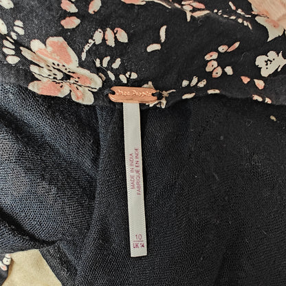 Free People Floral Maxi Skirt Black Pink Boho Flowy Long Skirt US 6