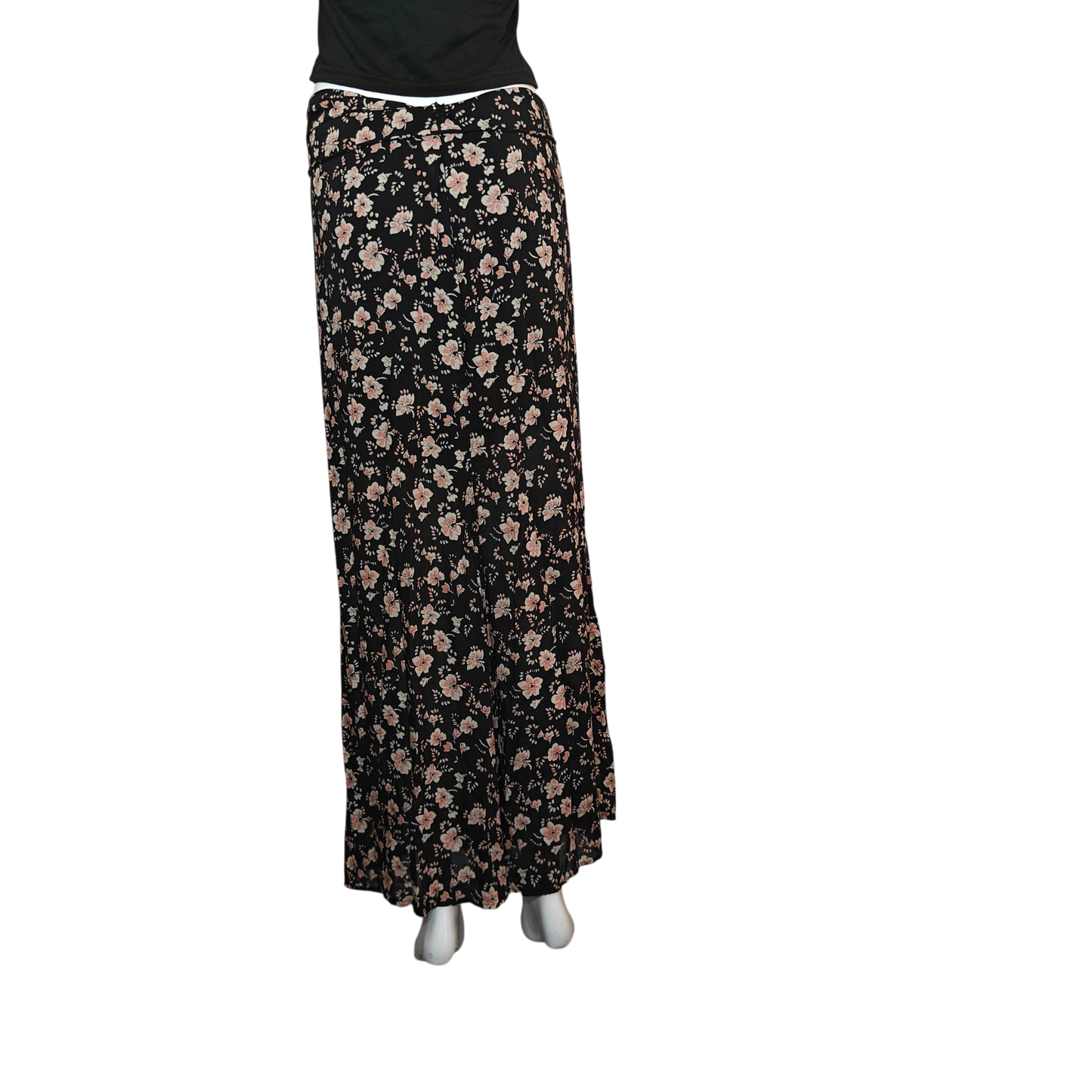 Free People Floral Maxi Skirt Black Pink Boho Flowy Long Skirt US 6