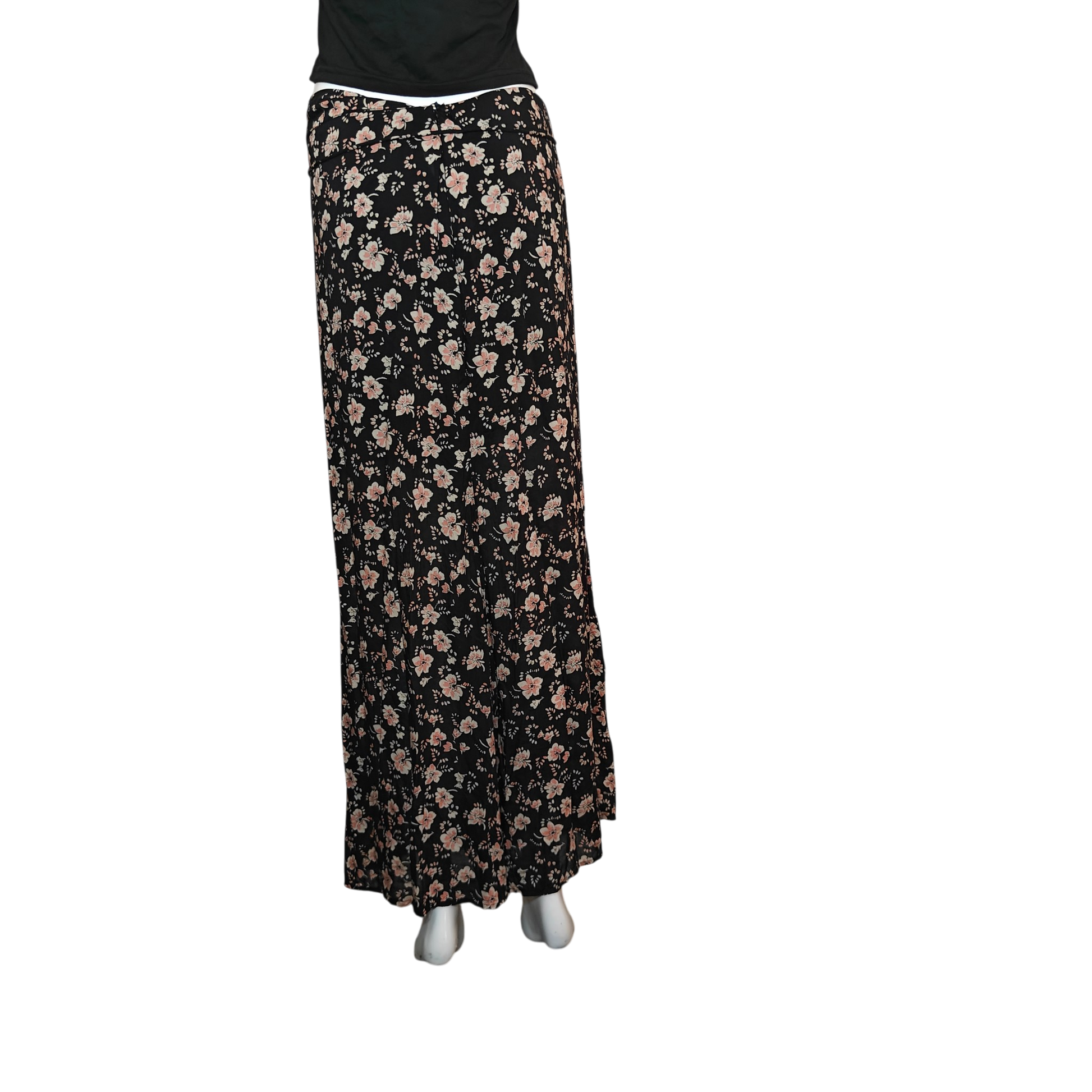 Free People Floral Maxi Skirt Black Pink Boho Flowy Long Skirt US 6