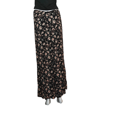 Free People Floral Maxi Skirt Black Pink Boho Flowy Long Skirt US 6