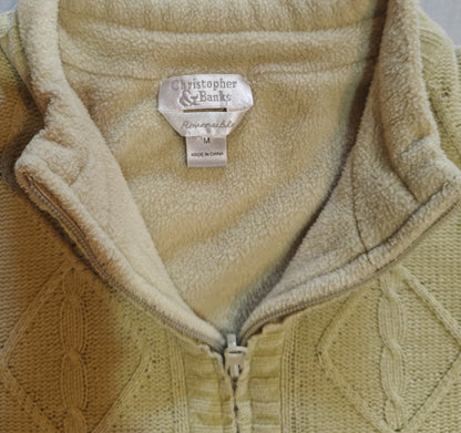 Christopher & Banks Beige Reversible Knit Fleece Vest